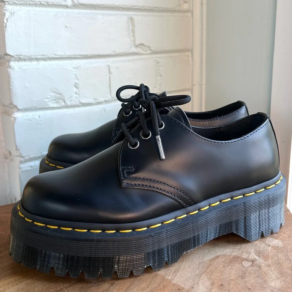 Dr. Martens 1461 Smooth Leather Platform Shoes Black Polished Women's 7‎ EU 38